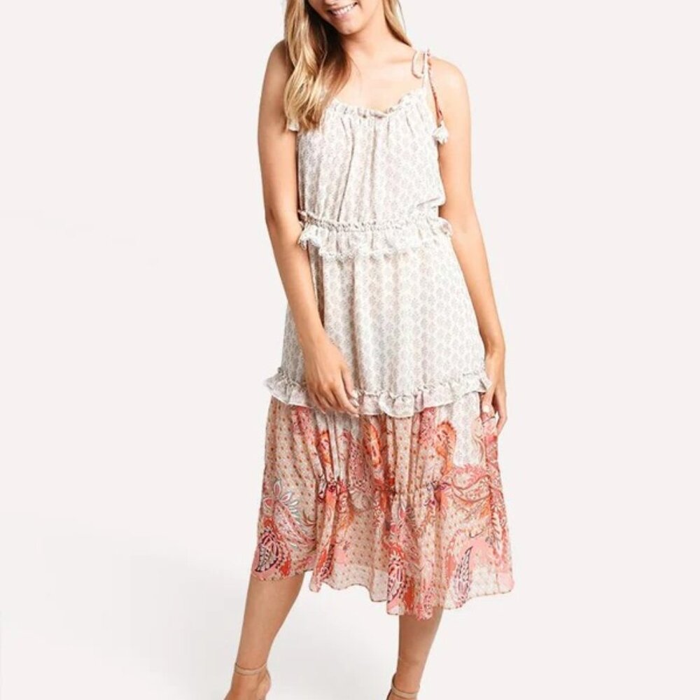 Misa Los Angeles Dionica Dress Paisley Tiered Summer Lace Sz L - Picture 2 of 15